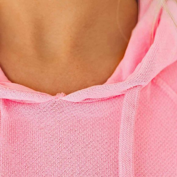 Pink Cropped Hoodie and Drawstring High Waist Shorts Set. barbiecore - Picture 7 of 13